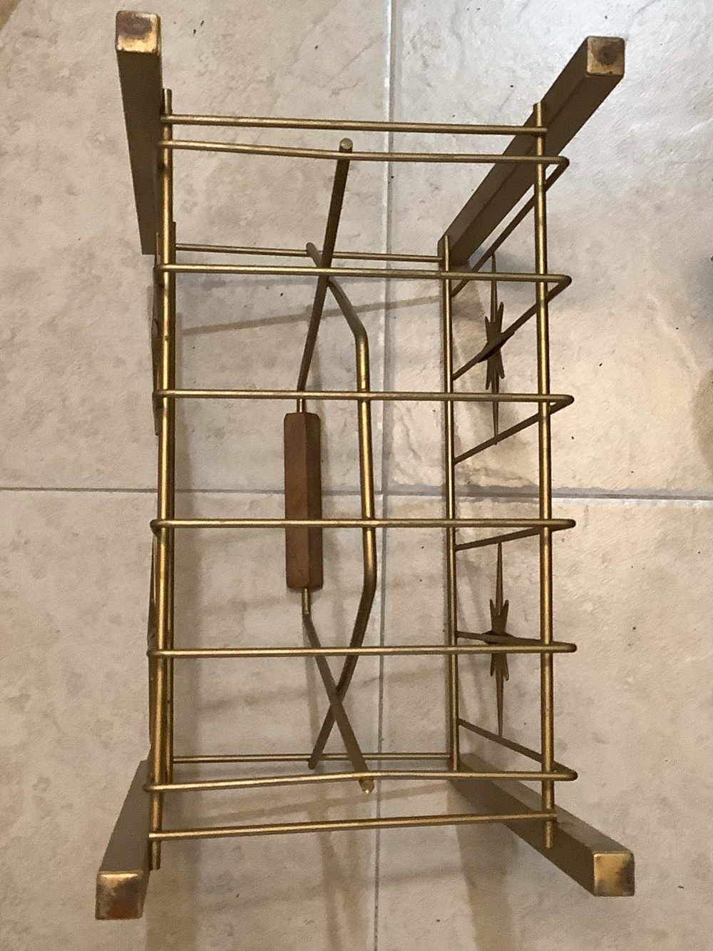 Vintage MCM Metal Atomic Starburst Record~Magazine~Rack Holder With Wood Handle - Picture 4 of 10